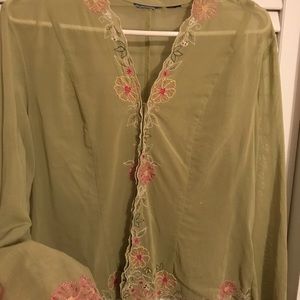 Transparent sheer green top with details